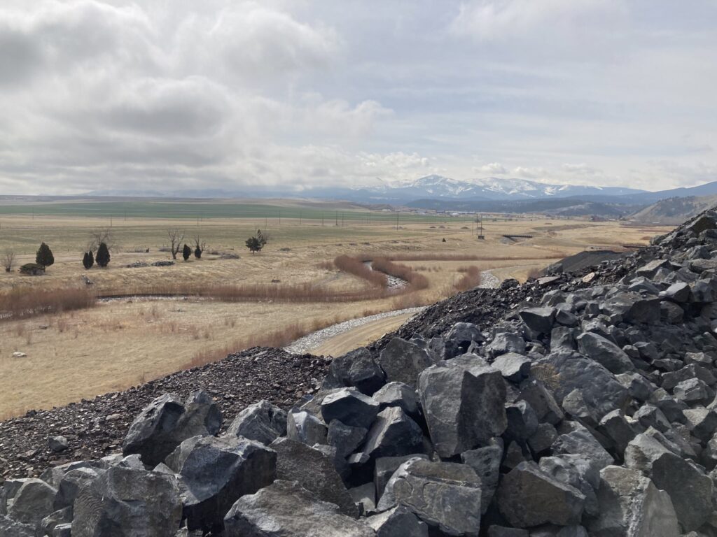 Realigned Prickly Pear Creek from slag pile